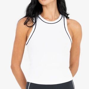 Minnie Rose Ribbed Sleeveless Contrast Trim Race Back Pullover Tank Top M
